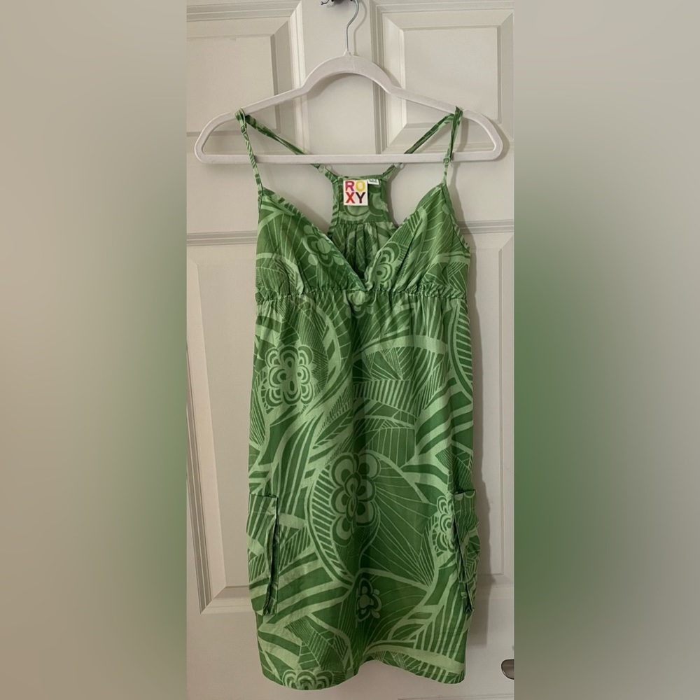 Roxy sundress beach coverup, green floral size M
